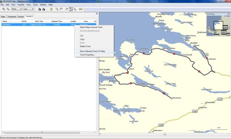 Using a track with Garmin Mapsource